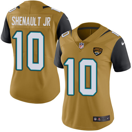 Nike Jacksonville Jaguars 10 Laviska Shenault Jr. Gold Women Stitched NFL Limited Rush Jersey